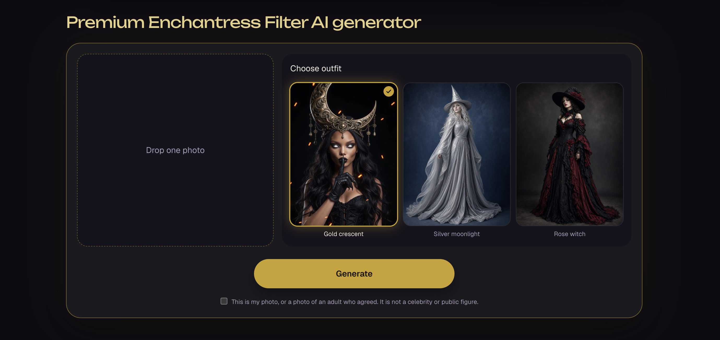 Enchantress Filter AI interface screenshot preview